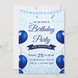 Blue Watercolor Birthday Party Invite