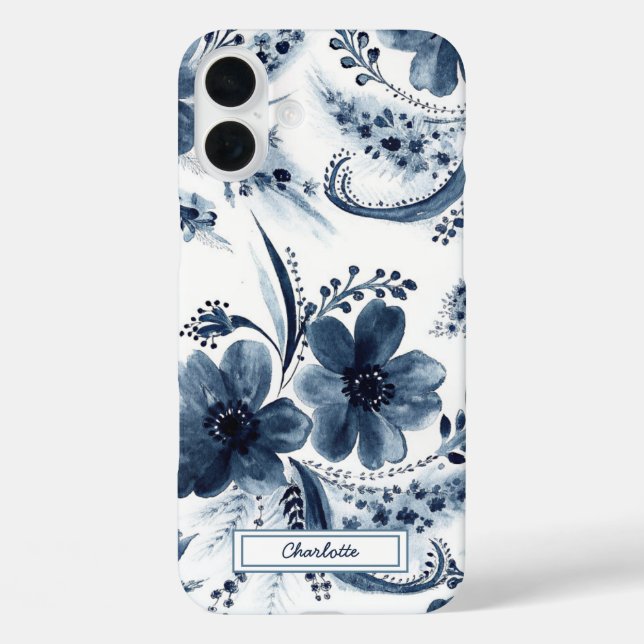 Blue Watercolor Blooms Floral Case-Mate iPhone Case (Back)
