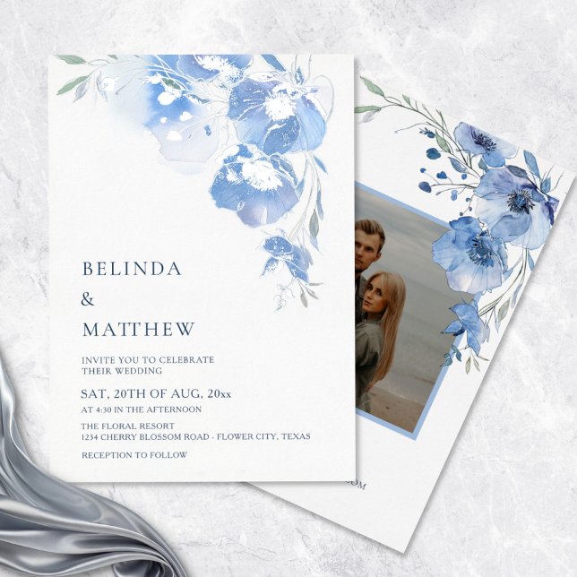 Blue Watercolor Blue Flowers  Casual Wedding (Creator Uploaded)