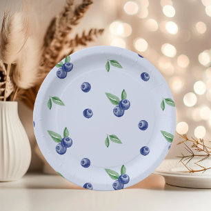 Blue Watercolor blueberry berry sweet birthday  Paper Plate