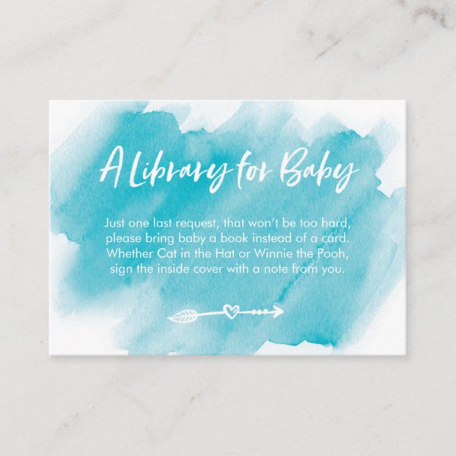 Blue watercolor Book Request Baby Shower Card (Front)