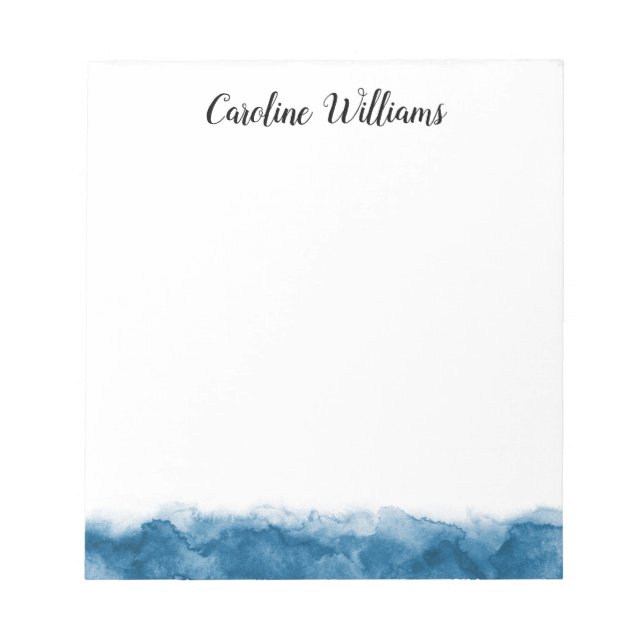 Blue watercolor border personalized name notepad (Front)