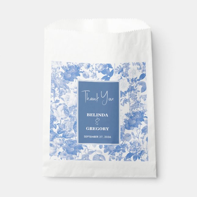 Blue Watercolor Botanical Florals Wedding Favour Bag (Front)