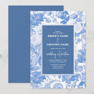 Blue Watercolor Botanical Florals Wedding Invitation