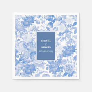 Blue Watercolor Botanical Florals Wedding   Napkin