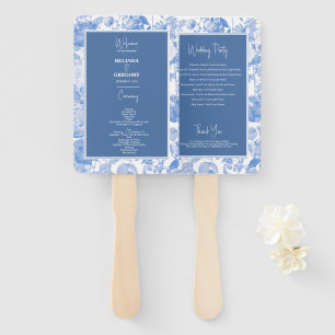 Blue Watercolor Botanical Florals Wedding Program Hand Fan