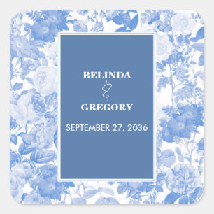 Blue Watercolor Botanical Florals Wedding  Square Sticker