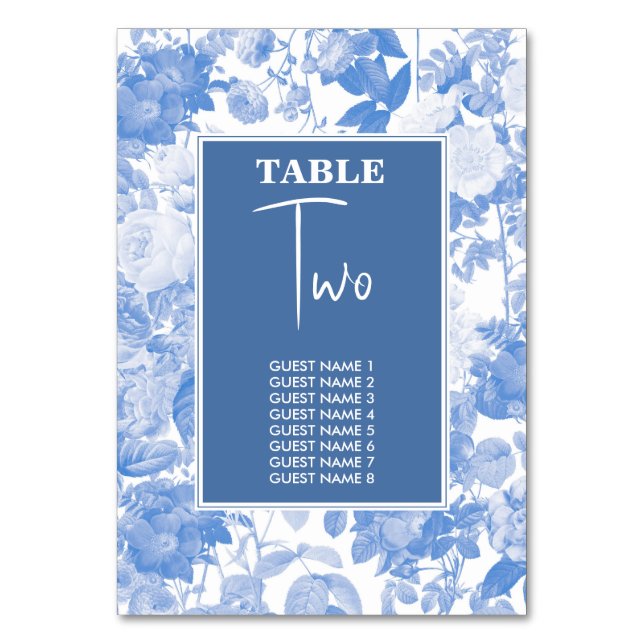 Blue Watercolor Botanical Florals Wedding Table Nu Number (Front)