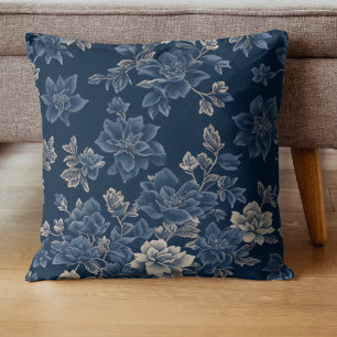 Blue Watercolor Botanical Leaves pattern Throw Pillow