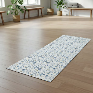 Blue Watercolor Botanical Pattern  Yoga Mat