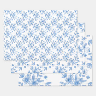 Blue Watercolor Bouquet Pattern   Wrapping Paper Sheet