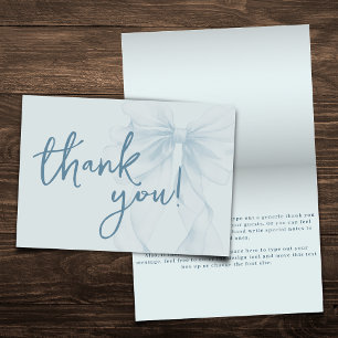 Blue Watercolor Bow Baby Shower Folding Thank You Card