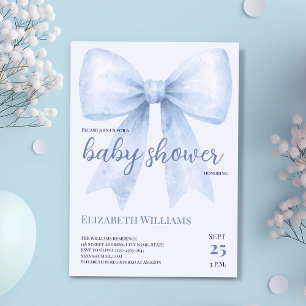 Blue Watercolor Bow Baby Shower minimalistic  Invitation