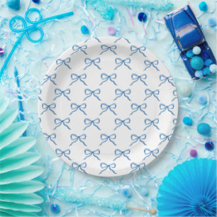 Blue Watercolor Bow Pattern Paper Plate