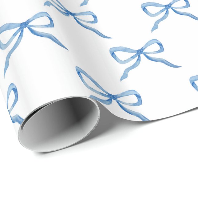 Blue Watercolor Bow Pattern Wrapping Paper (Roll Corner)