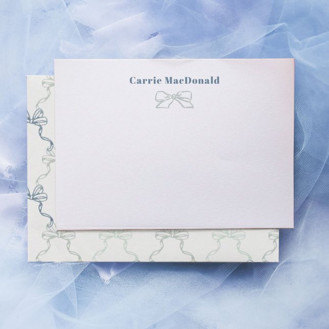Blue Watercolor Bows Personalized Stationery Card (Watercolor blue painted bows personalized stationery note cards.)