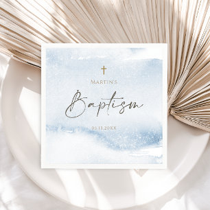 Blue Watercolor Boy Baptism Napkin