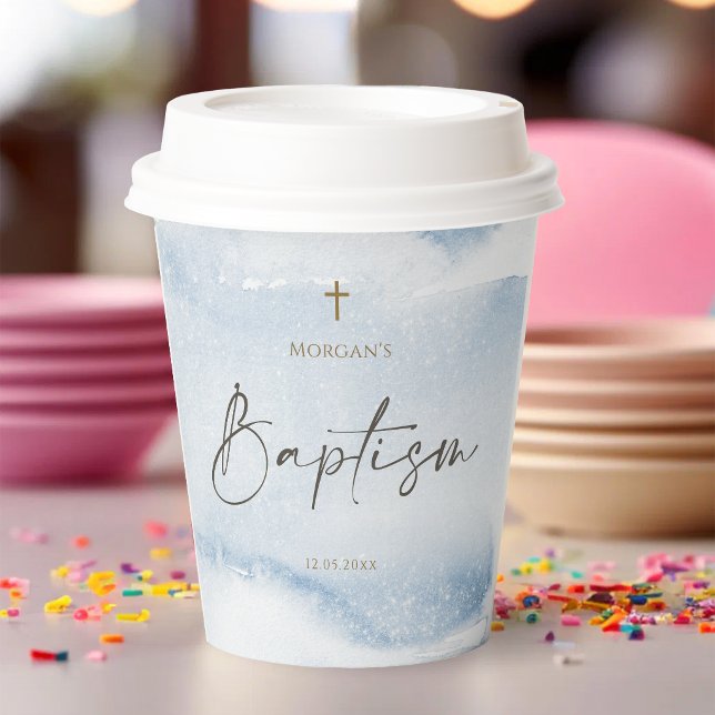 Blue Watercolor Boy Baptism Paper Cups (Blue Watercolor Boy Baptism Paper Cups)