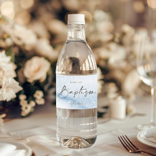 Blue Watercolor Boy Baptism Water Bottle Label
