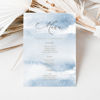 Blue Watercolor Boy Christening Menu Card