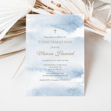 Blue Watercolor Boy Confirmation Invitation Card