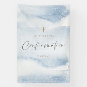 Blue Watercolor Boy Confirmation Vertical Banner