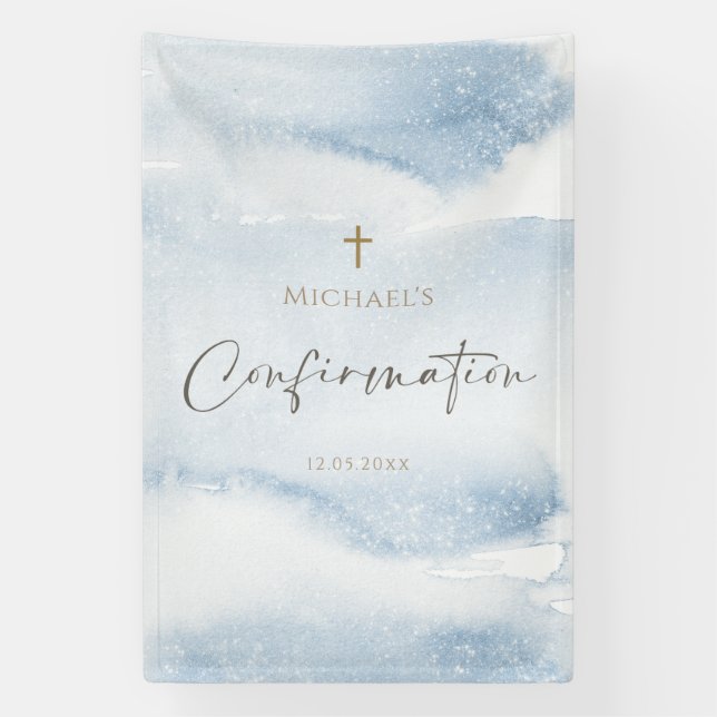 Blue Watercolor Boy Confirmation Vertical Banner (Vertical)