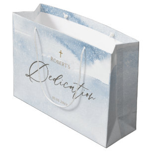Blue Watercolor Boy Dedication Large Gift Bag