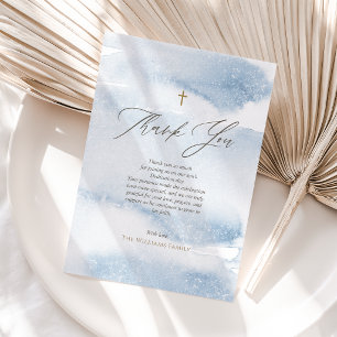 Blue Watercolor Boy Dedication Thank You Card