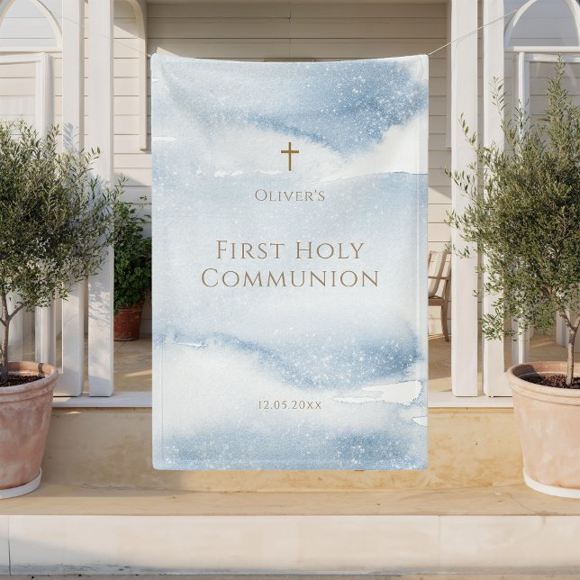 Blue Watercolor Boy First Communion Banner (Blue Watercolor Boy First Communion Banner)