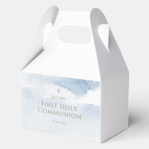 Blue Watercolor Boy First Communion Favor Box