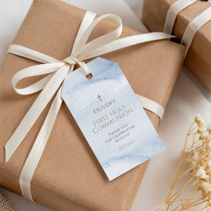 Blue Watercolor Boy First Communion Favour Tag