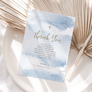 Blue Watercolor Boy First Communion Thank You Card
