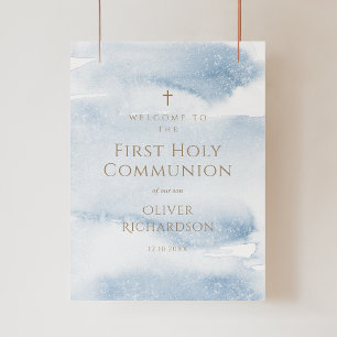 Blue Watercolor Boy First Communion Welcome Poster
