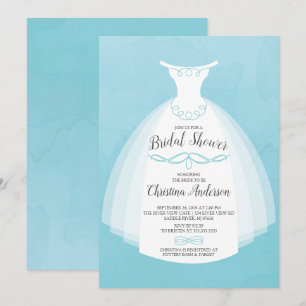 Blue Watercolor Bride Gown Bridal Shower Invitation