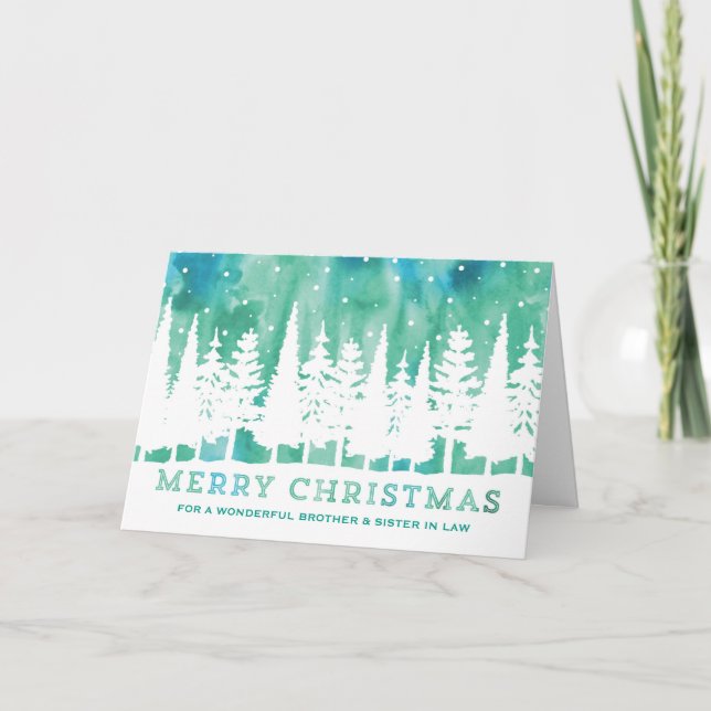 Blue Watercolor Brother & Sister in Law Christmas Holiday Card (Front)