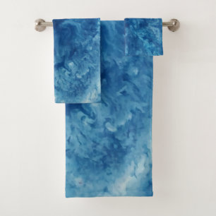 Blue Watercolor Burst Bath Towel Set