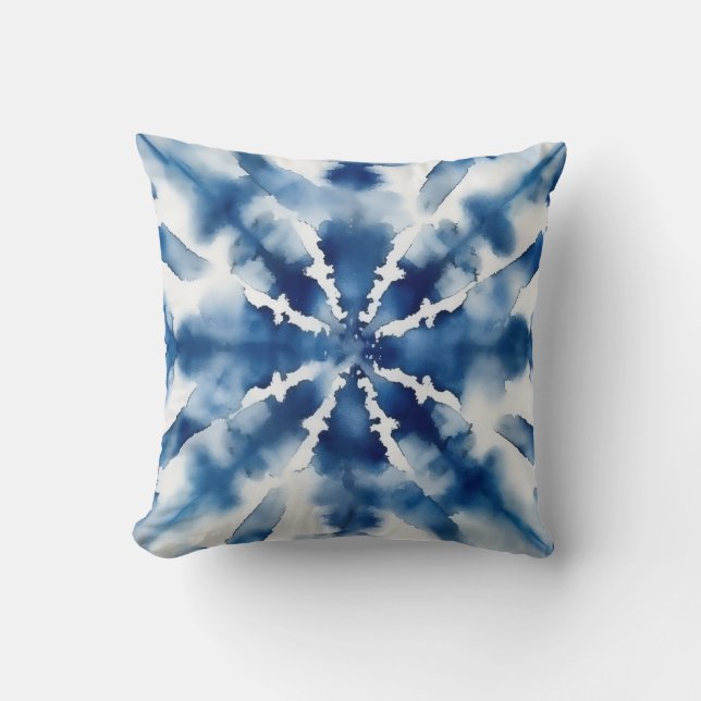 Blue Watercolor Burst Pattern Throw Pillow (Front)