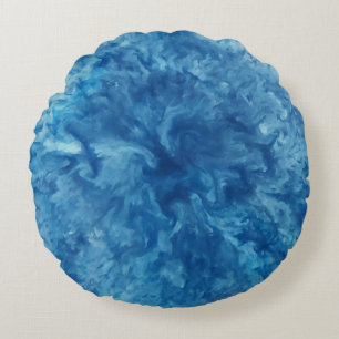 Blue Watercolor Burst Round Pillow