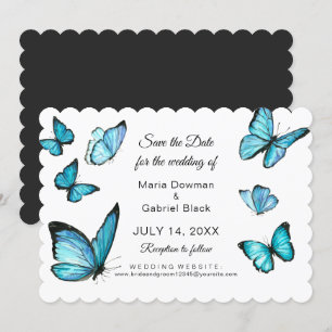 Blue watercolor butterflies Modern save the date Invitation