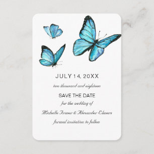 Blue watercolor butterflies Modern save the date Invitation