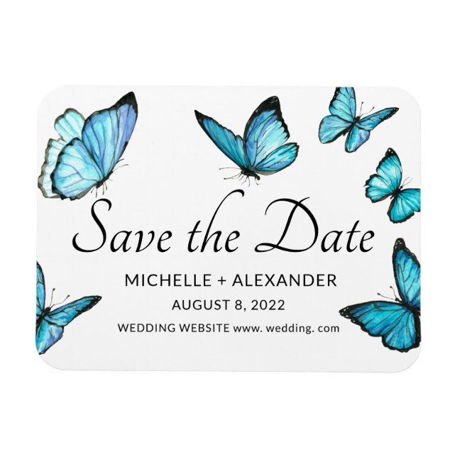 Blue watercolor butterflies Modern save the date Magnet (Horizontal)
