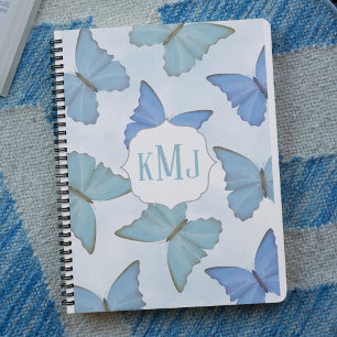 Blue Watercolor Butterflies Monogram Notebook