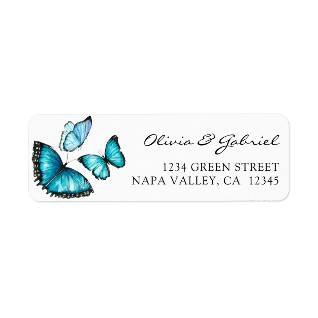 Blue watercolor butterflies wedding address (Front)