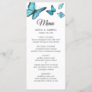 Blue watercolor butterflies Wedding Menu Card