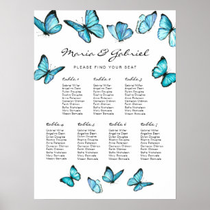 Blue watercolor butterflies Wedding  Seating Chart