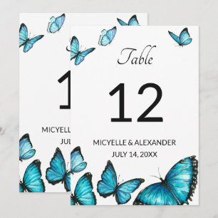 Blue watercolor butterflies Wedding Table Number