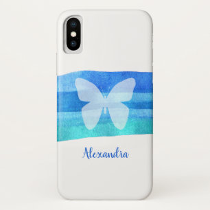 Blue Watercolor Butterfly Personalized iPhone X Case