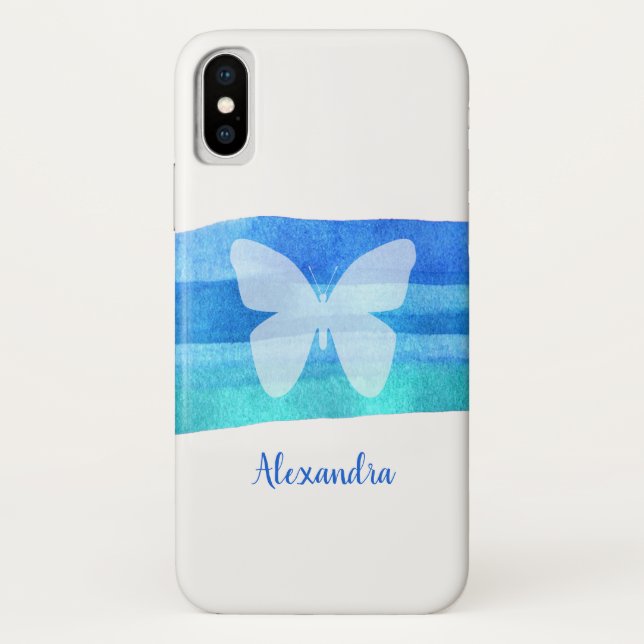 Blue Watercolor Butterfly Personalized Case-Mate iPhone Case (Back)