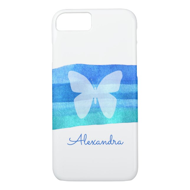 Blue Watercolor Butterfly Personalized Case-Mate iPhone Case (Back)